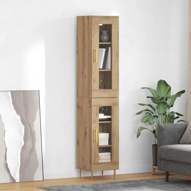 Aukštas spintelė 2 pcs Amatininkų ąžuolas Stiklas