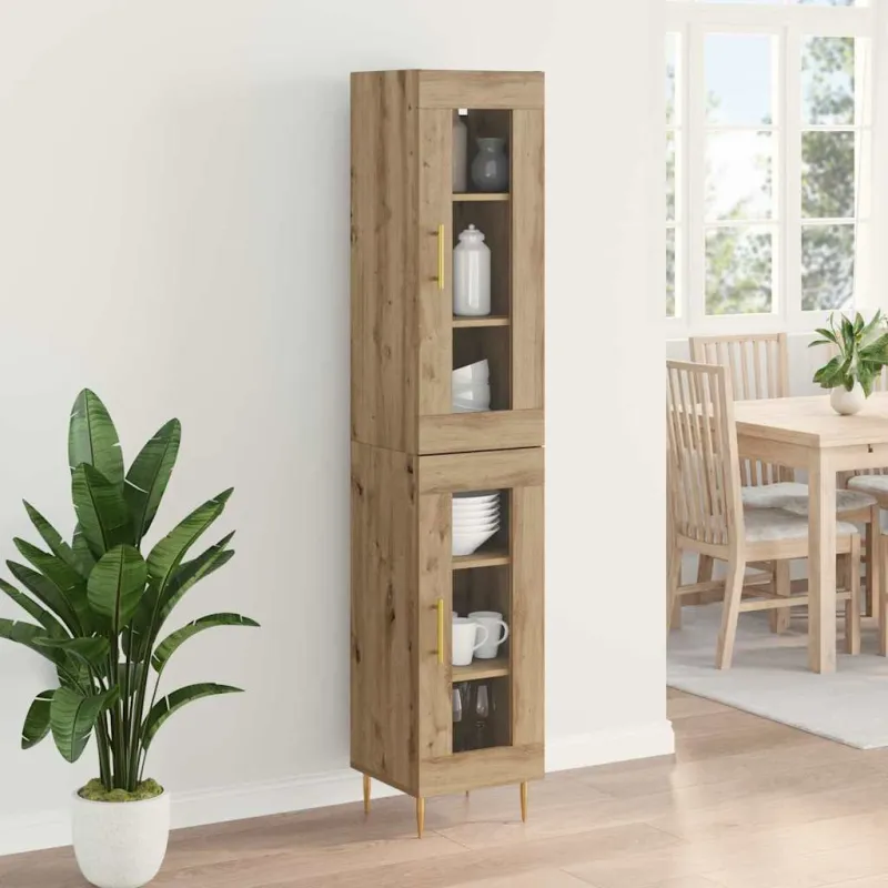 Aukštas spintelė 2 pcs Amatininkų ąžuolas Stiklas