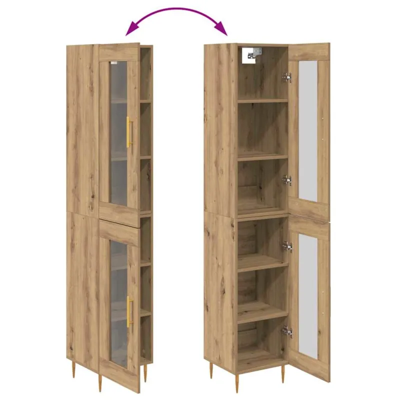 Aukštas spintelė 2 pcs Amatininkų ąžuolas Stiklas
