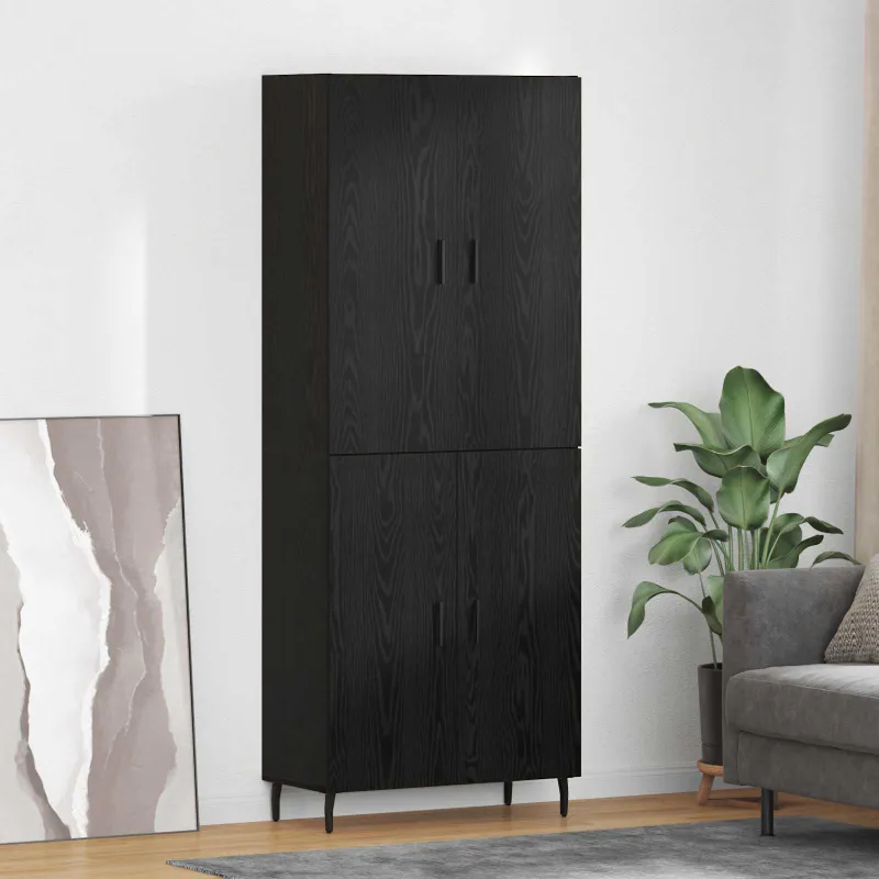 Aukštas spintelė 2 pcs juoda ąžuolo