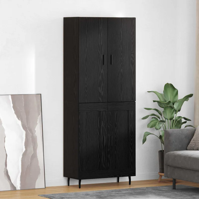 Aukštas spintelė 2 pcs juoda ąžuolo
