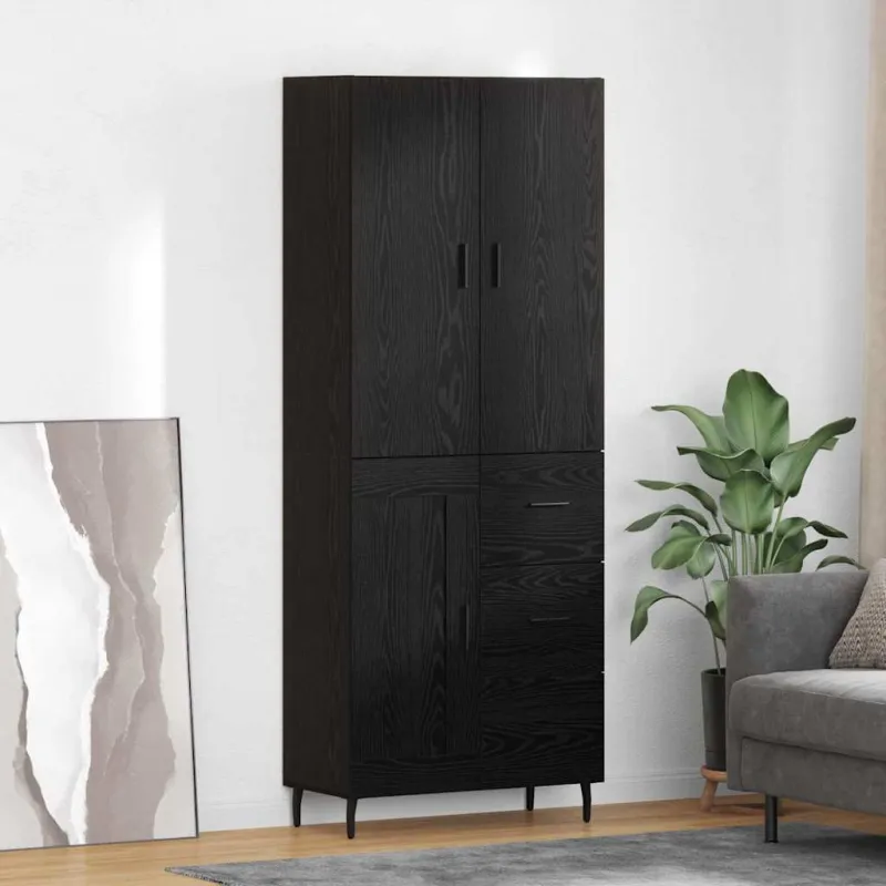 Aukštas spintelė su stalčių 2 pcs juoda ąžuolo