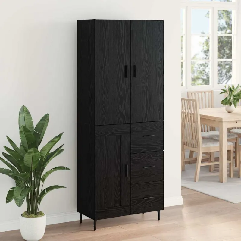 Aukštas spintelė su stalčių 2 pcs juoda ąžuolo