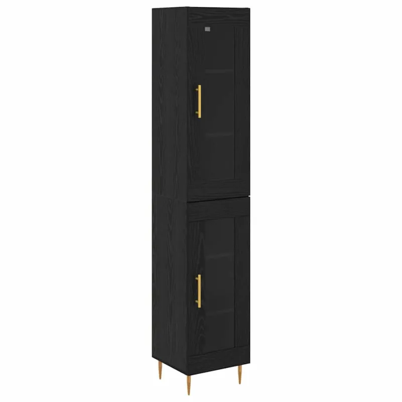 Aukštas spintelė 2 pcs Juodas ąžuolas Stiklas