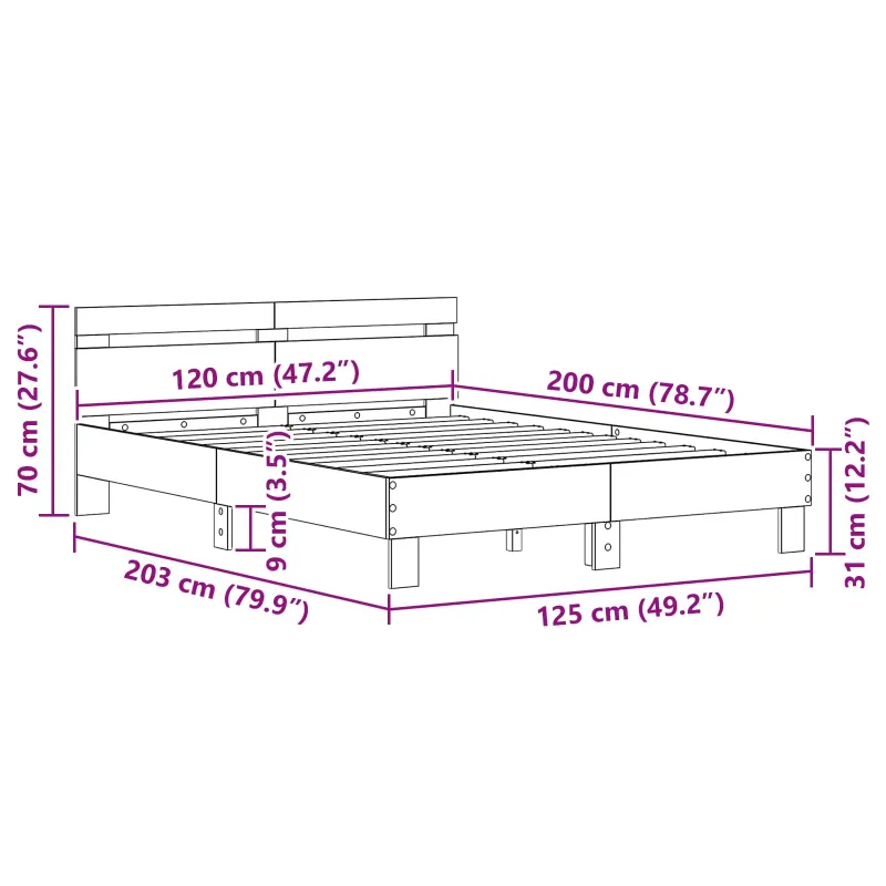 Lovos rėmas Juodas ąžuolas 120 x 200 cm Apdirbta mediena