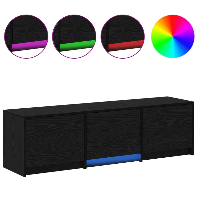 TV spintelė su LED su stalčių Juodas Ąžuolas 140 x 34 x 40 cm