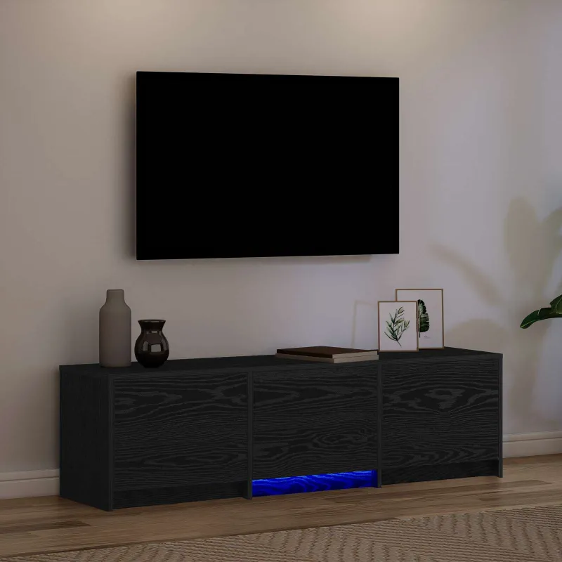 TV spintelė su LED su stalčių Juodas Ąžuolas 140 x 34 x 40 cm