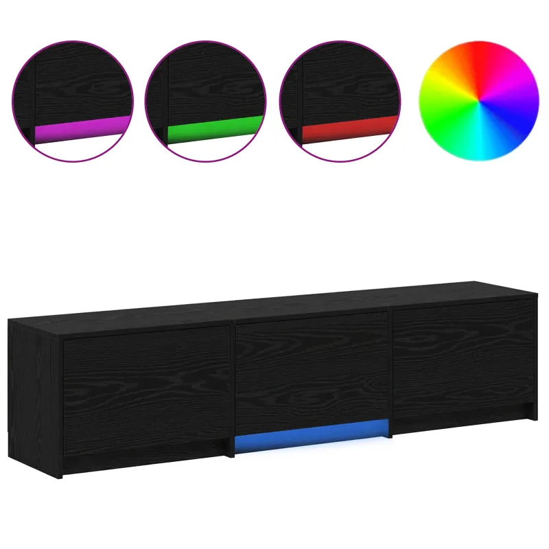 TV spintelė su LED su stalčių Juodas Ąžuolas 165 x 34 x 40 cm