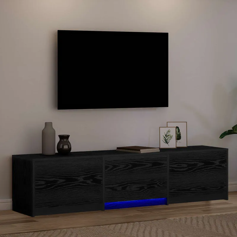 TV spintelė su LED su stalčių Juodas Ąžuolas 165 x 34 x 40 cm