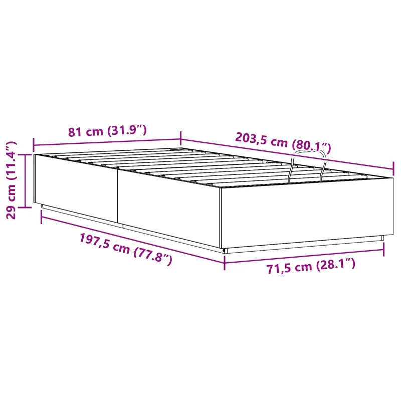 Otomano lovos rėmas Baltas 80 x 200 cm Tvirtas pušies medis