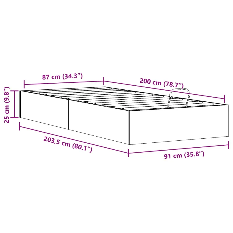Otomano lovos rėmas su saugojimo funkcija Natūrali 90 x 200 cm