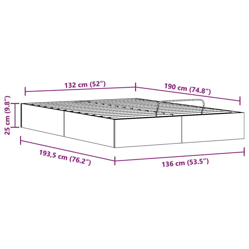 Otomano lovos rėmas su saugojimo funkcija Natūrali 135 x 190 cm