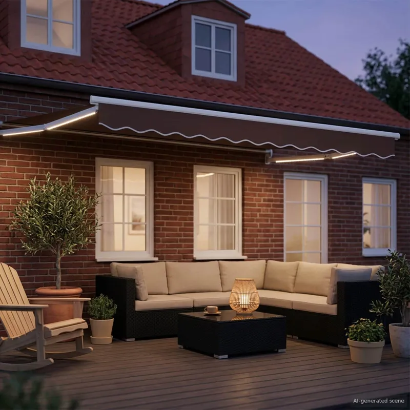 Rankinė ištraukiama markizė su LED Ruda ir balta 3,5 x 2 m