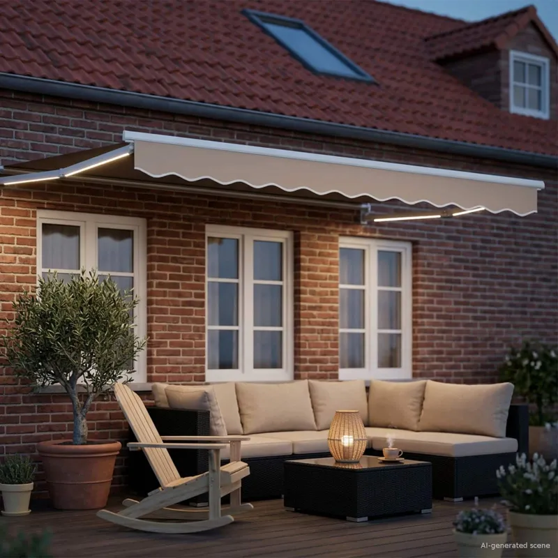 Rankinė ištraukiama markizė su LED Bežinė ir balta 3,5 x 2,5 m