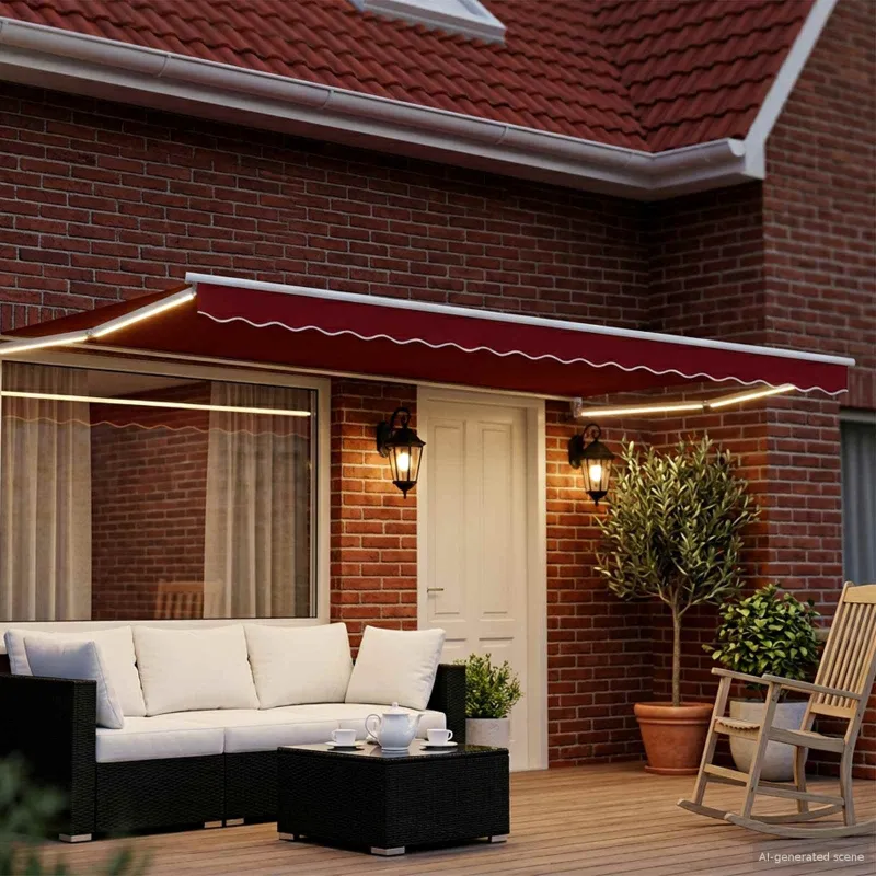 Rankinė ištraukiama markizė su LED Raudona ir balta 4 × 3 m