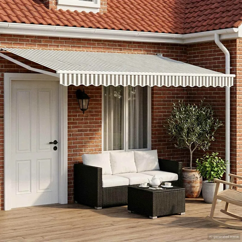 Rankinė ištraukiama markizė su LED Antracito ir baltos 5 x 3 m