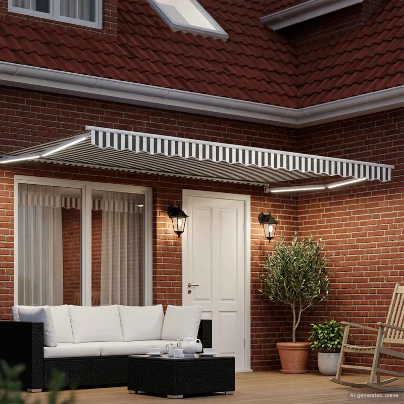 Rankinė ištraukiama markizė su LED Antracito ir baltos 5 x 3 m