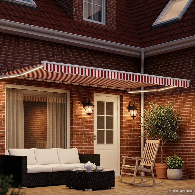 Rankinė ištraukiama markizė su LED Raudona ir balta 5 x 3 m