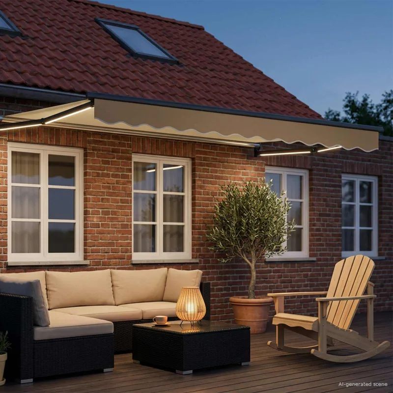 Rankinė ištraukiama markizė su LED Kremo ir antracito 3 x 2 m