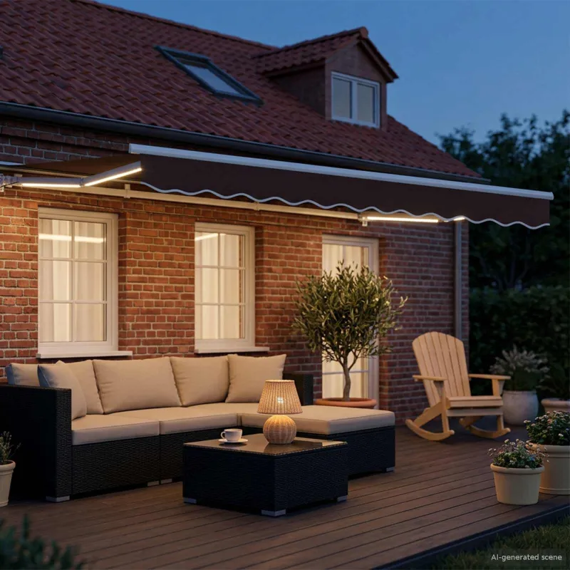 Rankinis markizės rėmas su LED Ruda ir balta 2,5 x 2 m