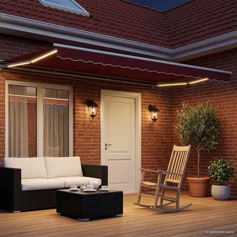 Rankinis markizės rėmas su LED Raudona ir balta 4 × 3 m