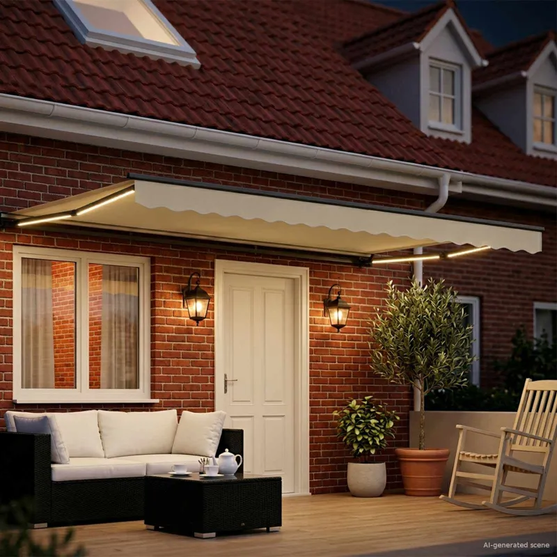 Rankinis markizės rėmas su LED Kremo ir antracito 4 × 3,5 m