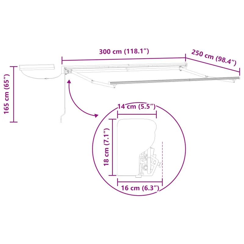 Elektrinė ištraukiama pavėsinė Raudonas ir Antracitas 3 x 2,5 m