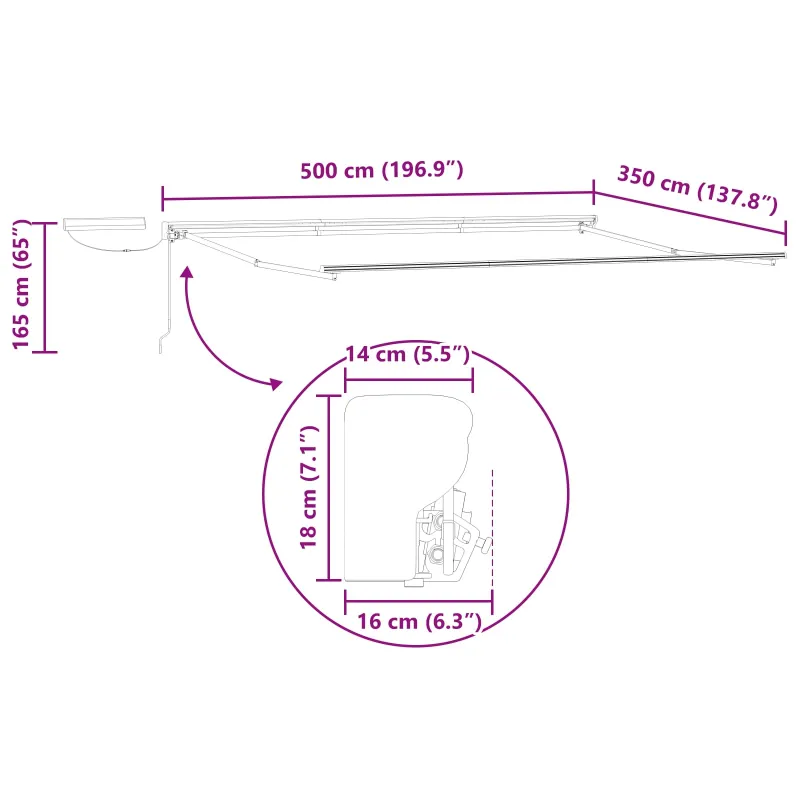 Elektrinė ištraukiama pavėsinė Antracitas 5 × 3,5 m