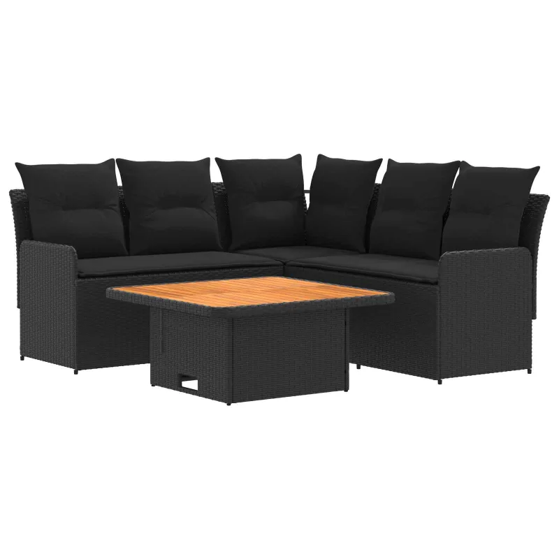 Baldų komplektai su pagalve 4 pcs Juoda PE ratanas