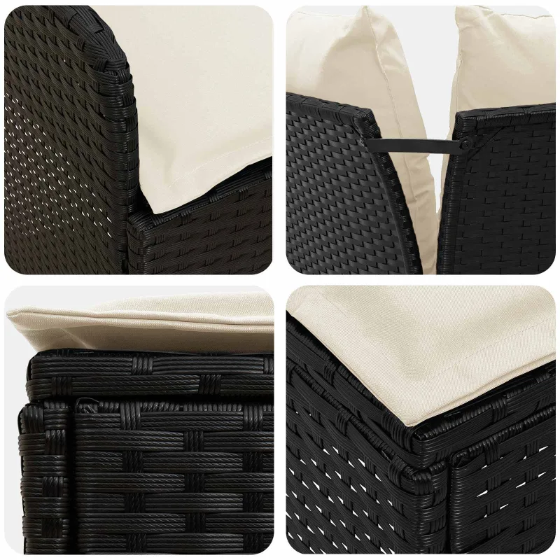 Baldų komplektai su pagalve 4 pcs Juoda ir kreminė PE ratanas