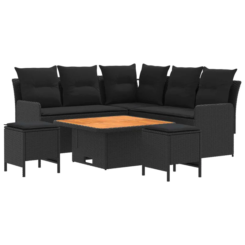 Baldų komplektai su pagalve 6 pcs Juoda PE ratanas