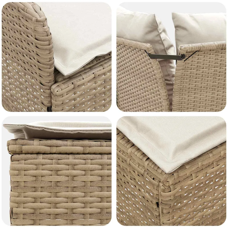 Baldų komplektai su pagalve 6 pcs Bežinė ir kreminė PE ratanas