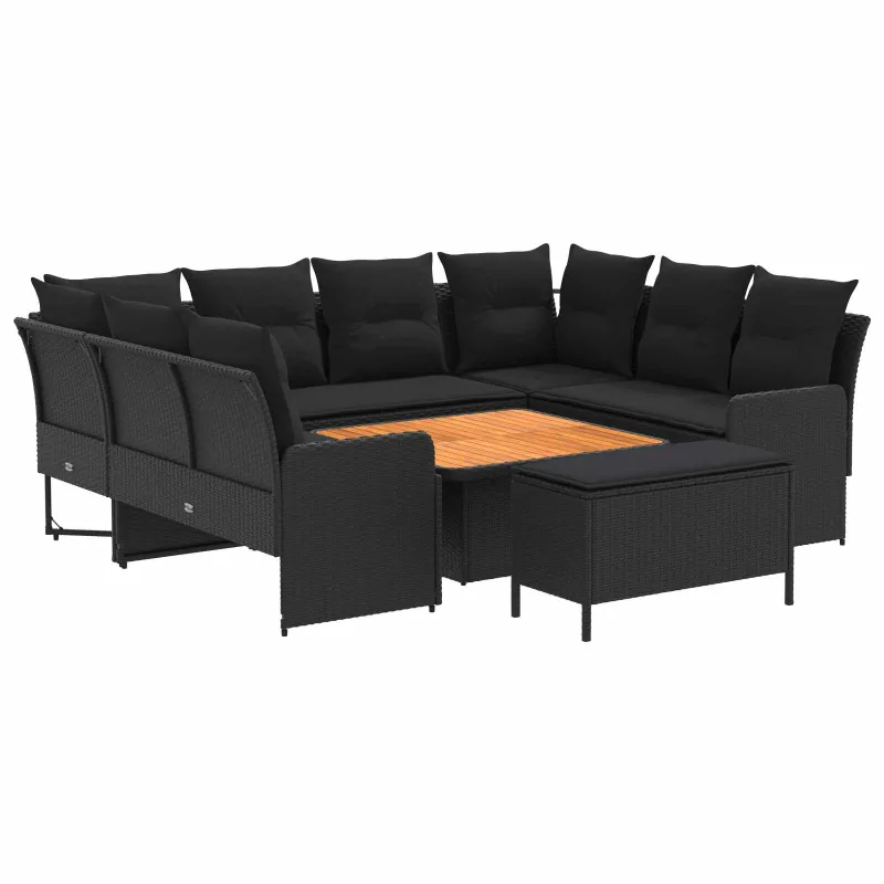 Baldų komplektai su pagalve 7 pcs Juoda PE ratanas