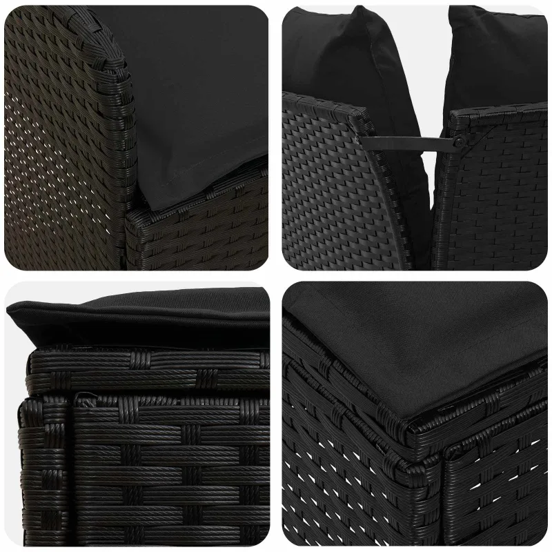 Baldų komplektai su pagalve 7 pcs Juoda PE ratanas