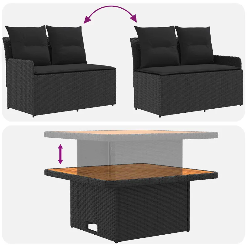 Baldų komplektai su pagalve 7 pcs Juoda PE ratanas