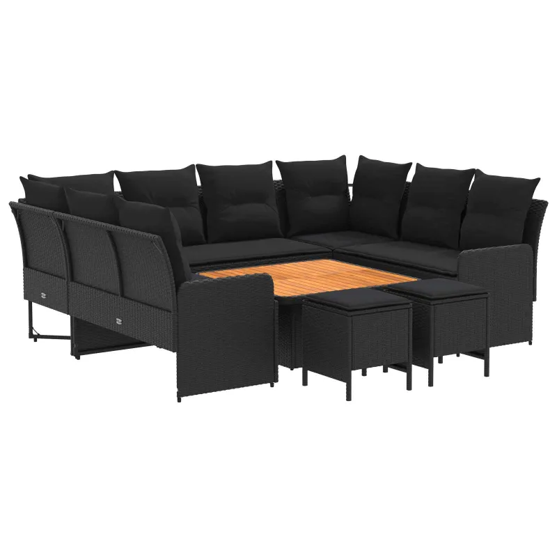 Baldų komplektai su pagalve 8 pcs Juoda PE ratanas