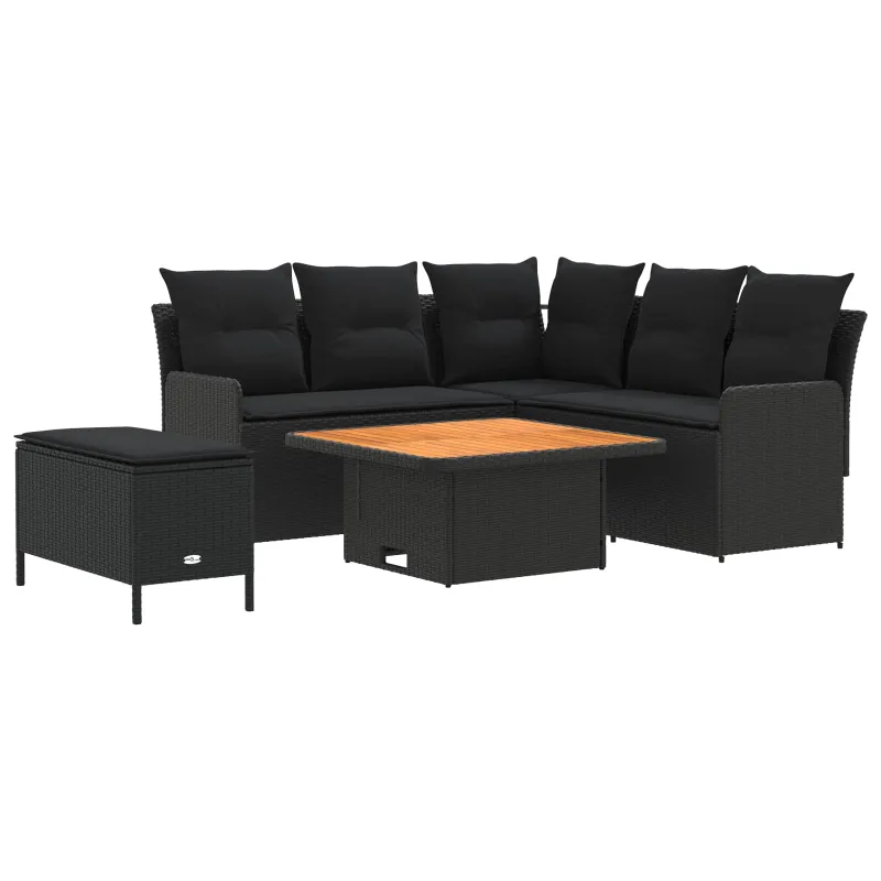 Baldų komplektai su pagalve 5 pcs Juoda PE ratanas