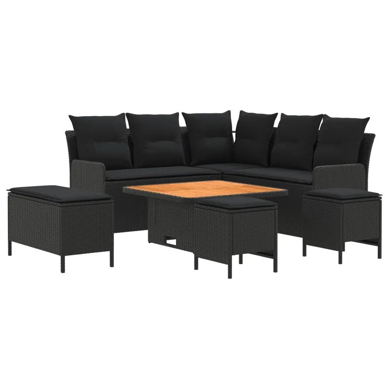 Baldų komplektai su pagalve 7 pcs Juoda PE ratanas
