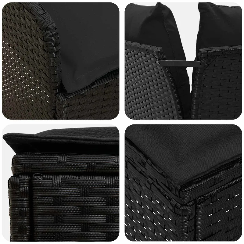 Baldų komplektai su pagalve 7 pcs Juoda PE ratanas
