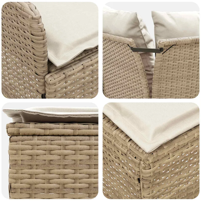 Baldų komplektai su pagalve 7 pcs Bežinė ir kreminė PE ratanas