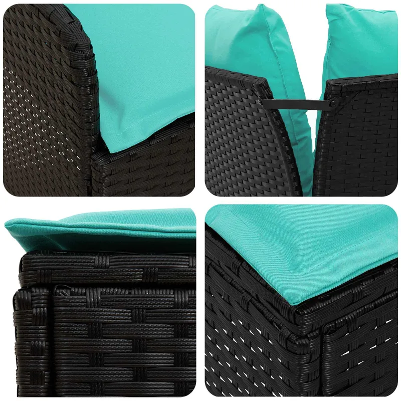 Baldų komplektai su pagalve 7 pcs Juoda ir turkio PE ratanas