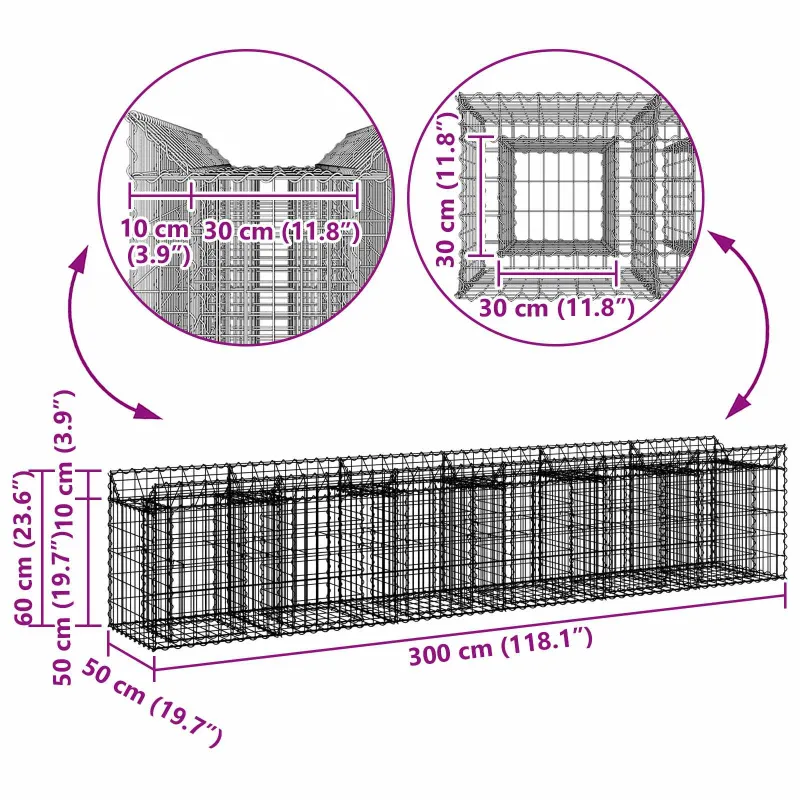 Gabioninė pakelta lova 2 pcs Sidabrinė
