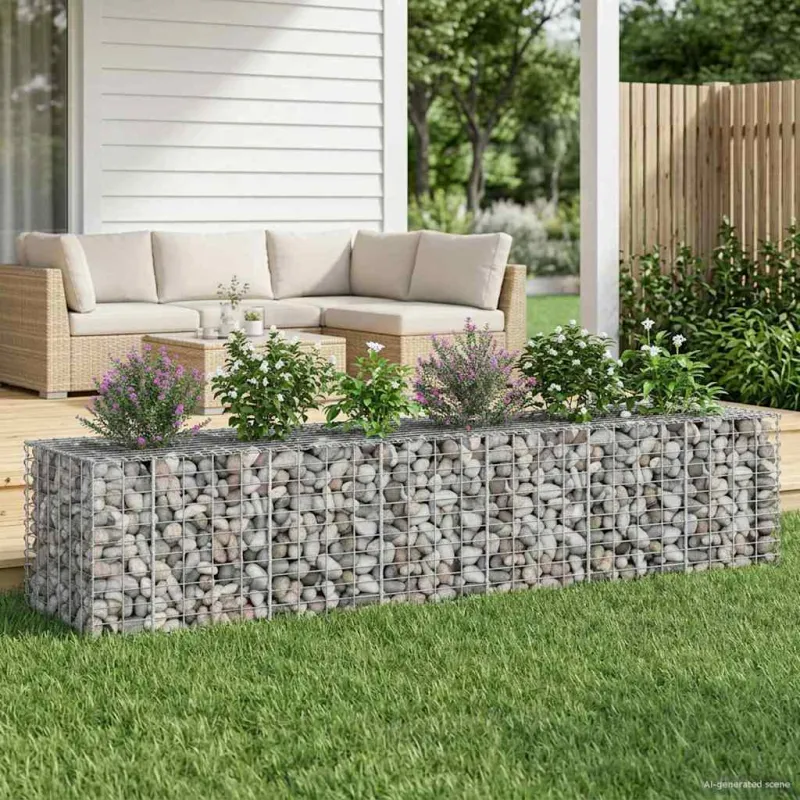 Gabioninė pakelta lova 2 pcs Sidabro 260 x 60 x 55 cm