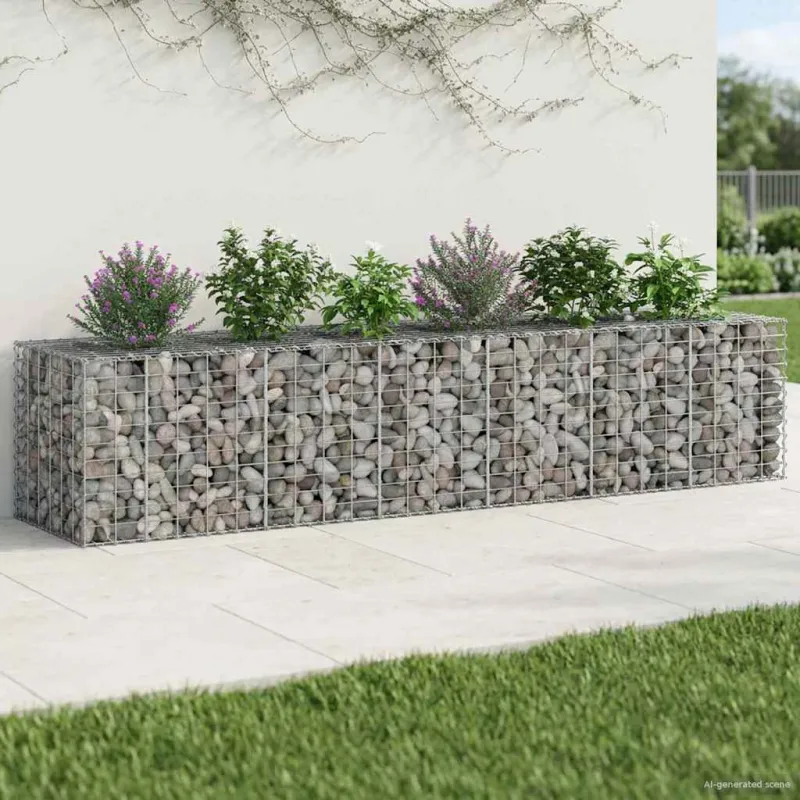 Gabioninė pakelta lova 2 pcs Sidabro 260 x 60 x 55 cm