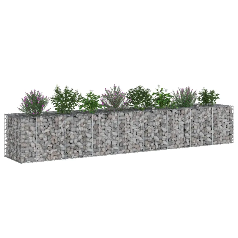 Gabioninė pakelta lova 2 pcs Sidabro 340 x 60 x 55 cm
