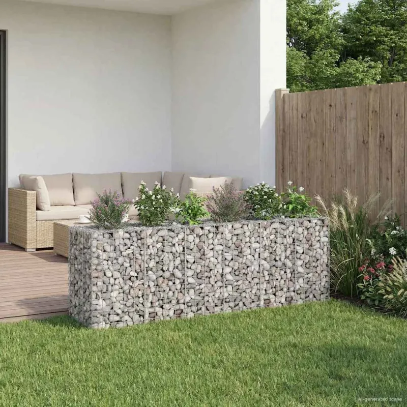 Gabioninė pakelta lova 2 pcs Sidabro 250 x 50 x 80 cm