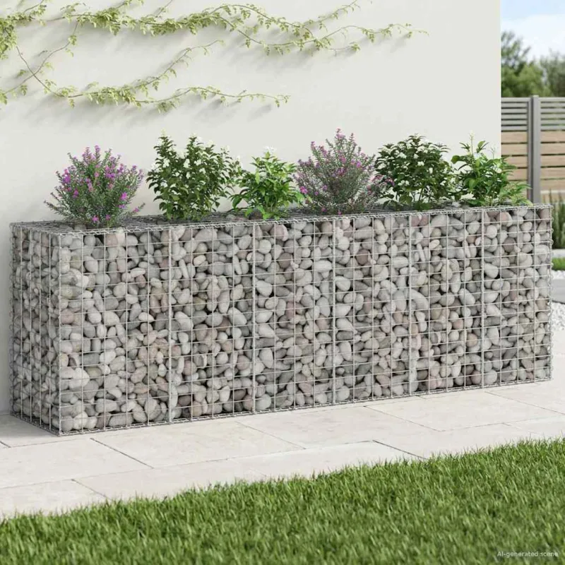 Gabioninė pakelta lova 2 pcs Sidabro 250 x 50 x 80 cm