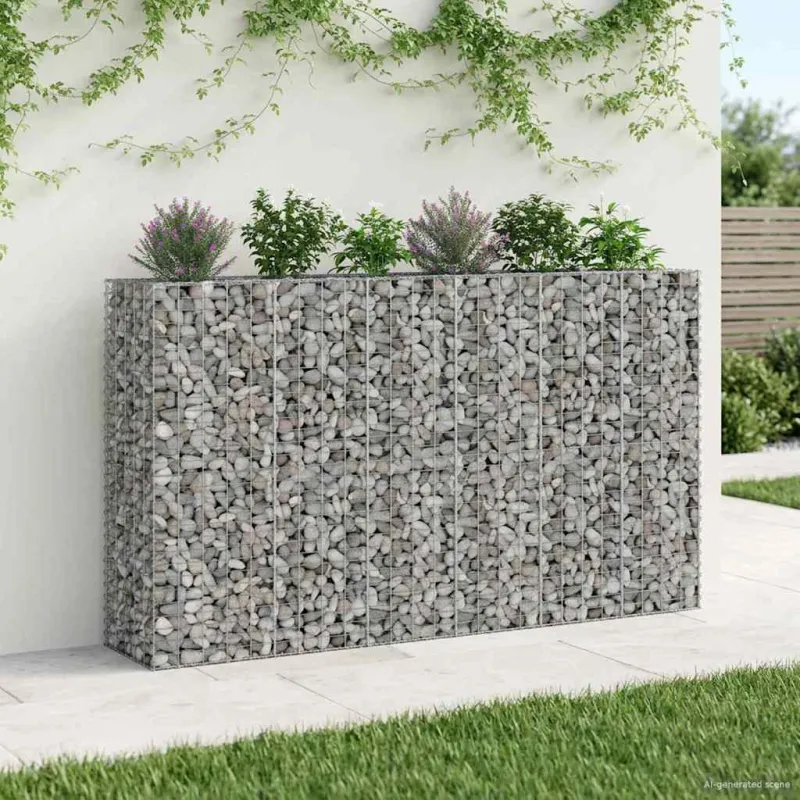Gabioninė pakelta lova 3 pcs Sidabro 250 x 50 x 150 cm
