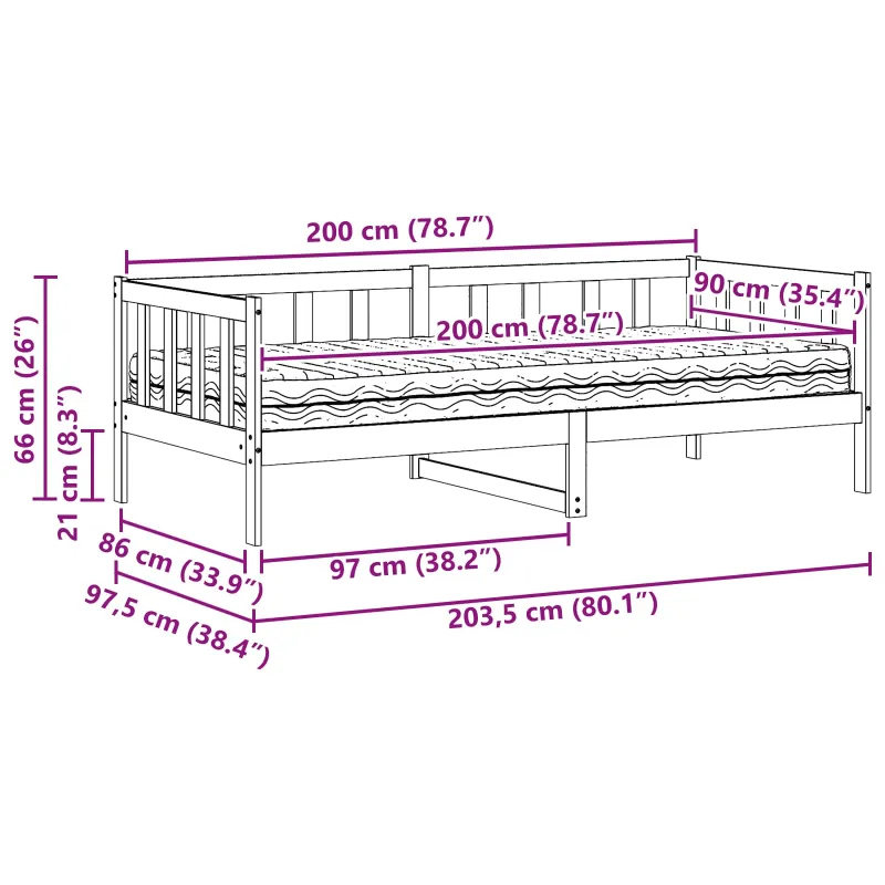 Dienos lova su čiužiniu Vaškas rudas ir baltas 90 x 200 cm