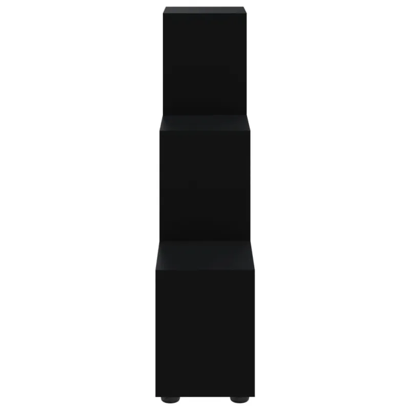 Knygų lentyna, juoda, 107cm, apdirbta mediena, laiptų dizaino